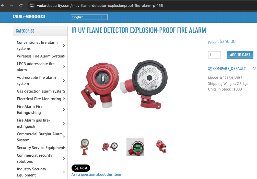 IR UV flame detector installation